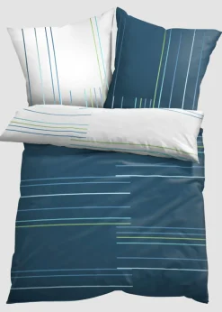 bonprix bonprix Muebles De Dormitorio·Ropa De Cama|Ropa De Cama>Ropa de cama reversible de mezcla de algodón verde azulado-blanco con rayas