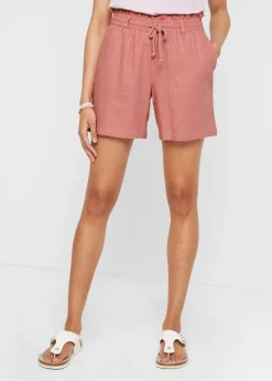 bonprix bonprix Shorts|Pantalones>Shorts paperbag con lino Rosa ahumado