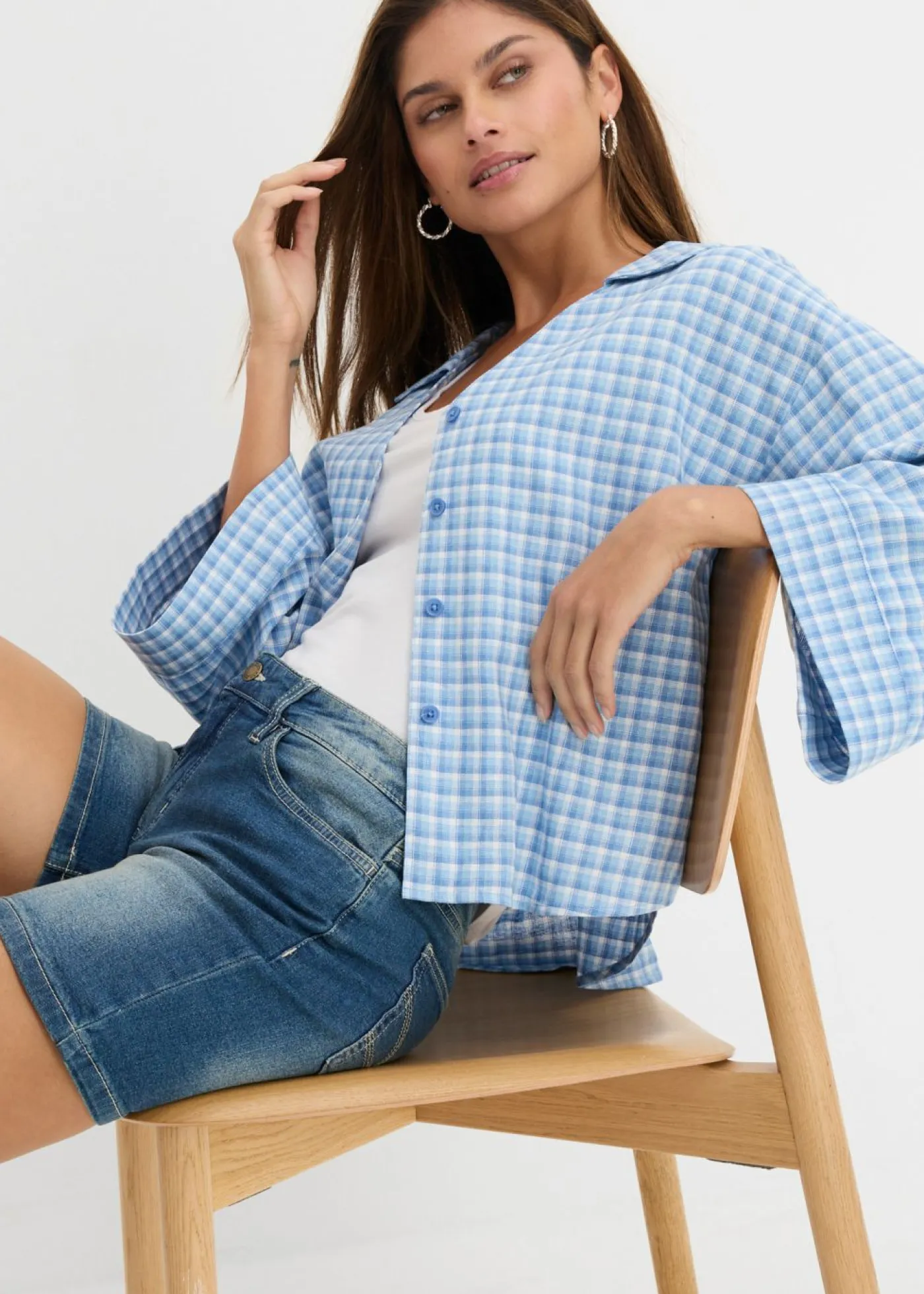 bonprix bonprix Shorts|Vaqueros>Shorts vaqueros, slim fit, mid waist, 2 unidades Azul claro + azul desgastado