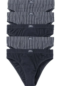 bonprix bonprix Slips|Ropa Interior·Calzoncillos>Slip con algodón (5 unidades) Azul oscuro desgastado + blanco de rayas