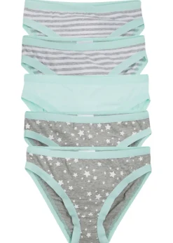 bonprix bonprix Multipack|Niña·Braguitas Y Tops>Slip con algodón suave (5 unidades) Gris claro jaspeado/blanco/hierbabuena