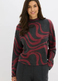 bonprix bonprix Camisetas>Suave camiseta de canalé Rojo-gris jaspeado