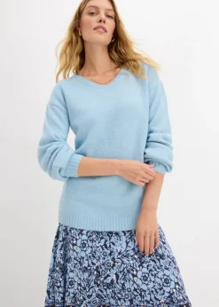 Mujer bonprix bonprix Suave jersey de punto fino con mangas abullonadas