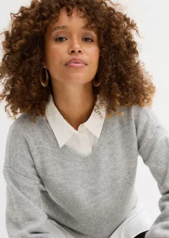 Mujer bonprix bonprix Suave jersey de punto fino con mangas abullonadas