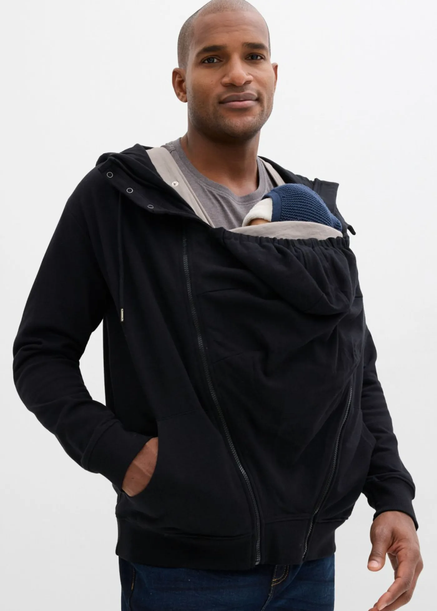 bonprix bonprix Premamá>Sudadera 2 en 1 de algodón suave con capucha para hombres Negro