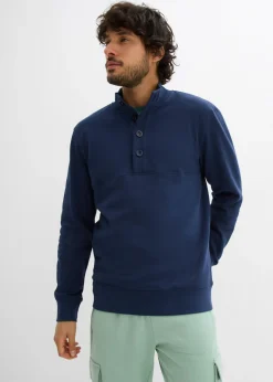 bonprix bonprix Básicos En Rebajas|Chándals>Sudadera con botones de algodón orgánico puro Azul marino