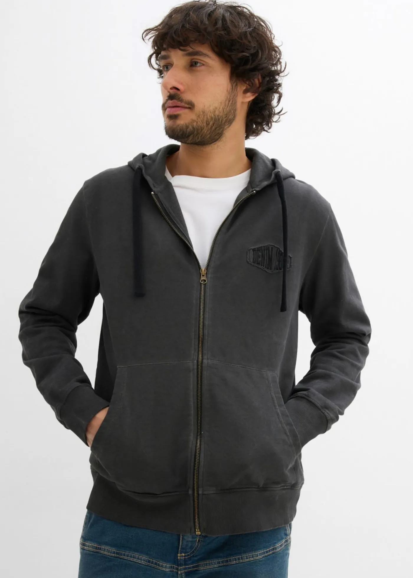 bonprix bonprix Chándals>Sudadera con capucha con efecto desgastado Negro desgastado