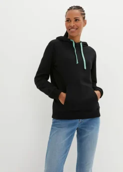 bonprix bonprix Básicos|Ropa Cómoda>Sudadera con capucha de algodón orgánico negro/salvia