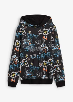 bonprix bonprix Ropa 9 A 16 Años·Sudaderas Y Jerséis>Sudadera con capucha de algodón orgánico Negro con estampado gráfico