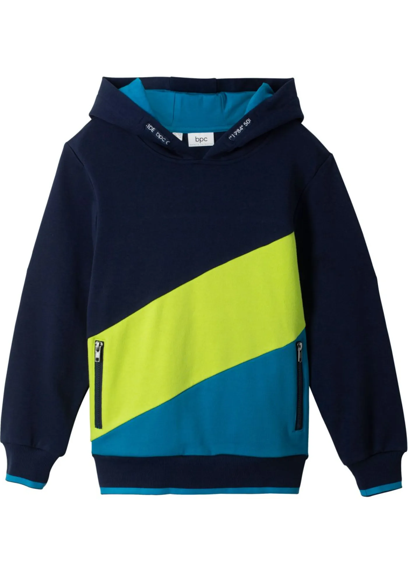 bonprix bonprix Ropa 9 A 16 Años·Sudaderas Y Jerséis>Sudadera con capucha de algodón orgánico azul marino/turquesa oscuro/verde hierba estampado