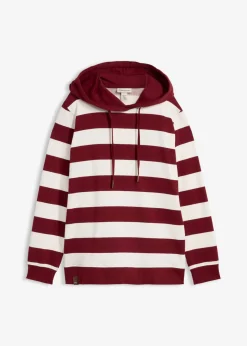 bonprix bonprix Ropa Cómoda>Sudadera con capucha de algodón puro Rojo rubí/blanco lana de rayas