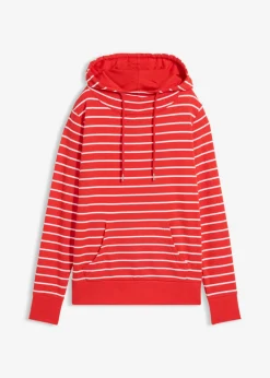 bonprix bonprix Ropa Cómoda|Novedades>Sudadera con capucha de mezcla de algodón fresa-blanco con rayas