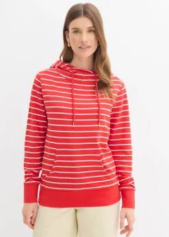 bonprix bonprix Ropa Cómoda|Novedades>Sudadera con capucha de mezcla de algodón fresa-blanco con rayas