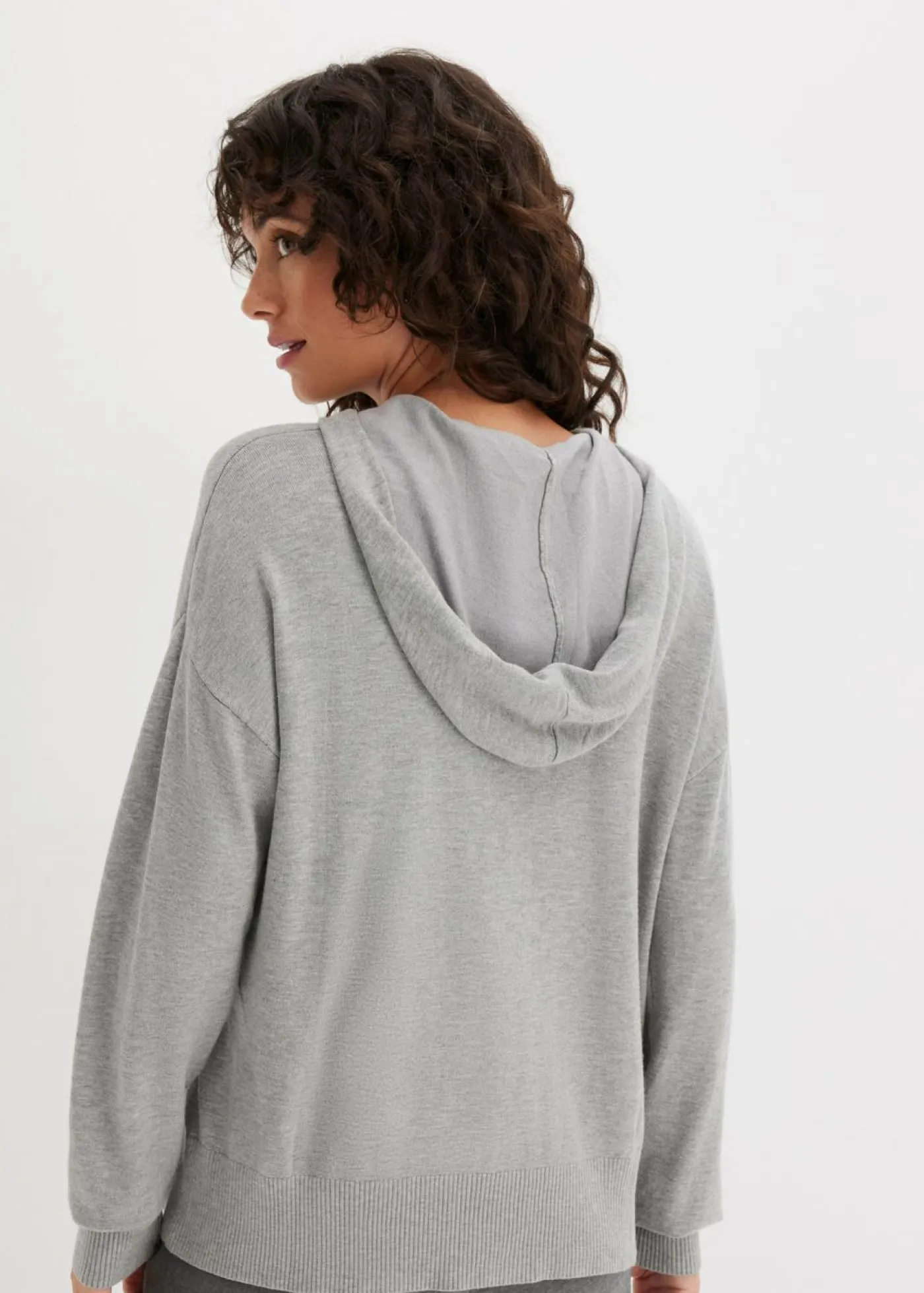 bonprix bonprix Jerséis|Ropa De Punto>Sudadera con capucha de punto y bolsillo canguro en mezcla de viscosa Gris claro jaspeado