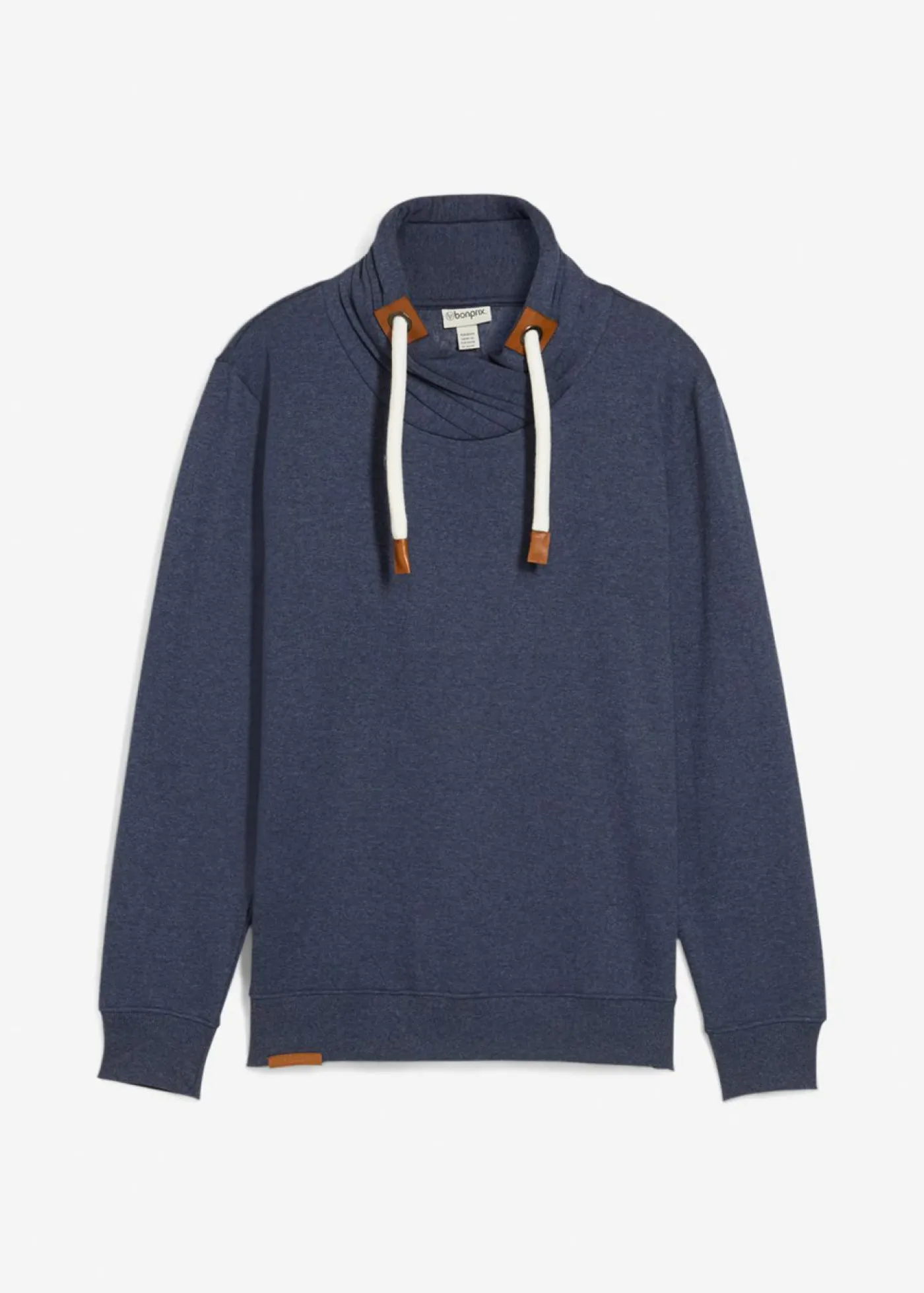 bonprix bonprix Chándals>Sudadera con cuello tipo pañuelo con detalles de piel sintética Azul marino jaspeado
