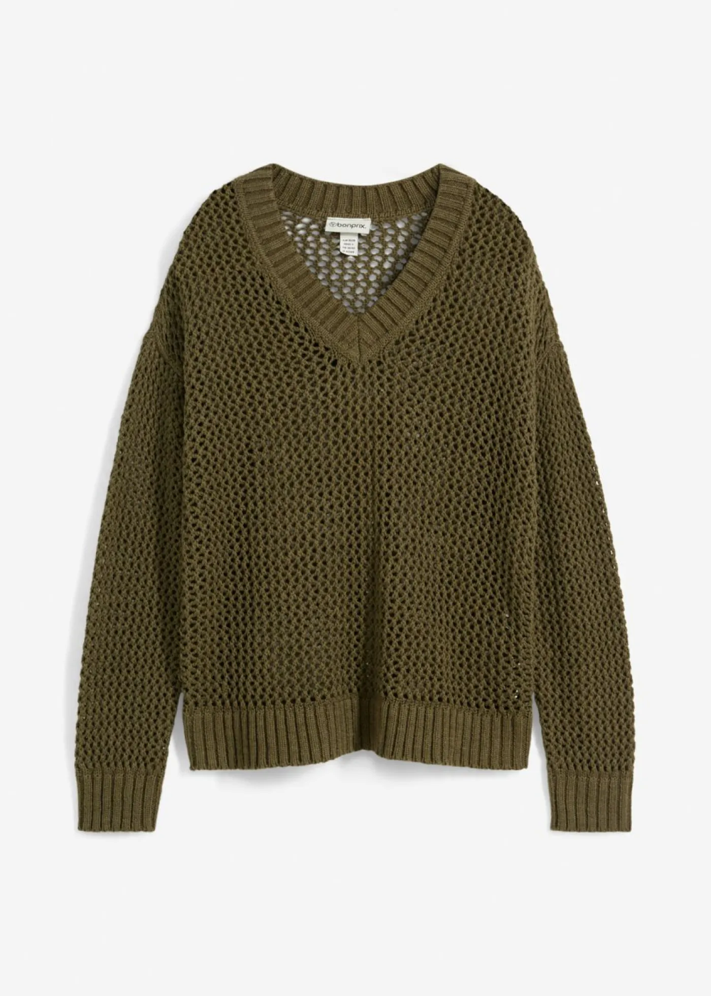 bonprix bonprix Premium|Jerséis>Sudadera de ajour de mezcla de lino ligero Verde oliva oscuro