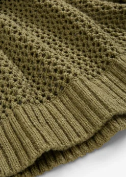 bonprix bonprix Premium|Jerséis>Sudadera de ajour de mezcla de lino ligero Verde oliva oscuro