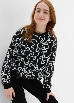 bonprix bonprix Ropa 9 A 16 Años·Sudaderas Y Jerséis>Sudadera de algodón orgánico puro Negro-blanco estampado
