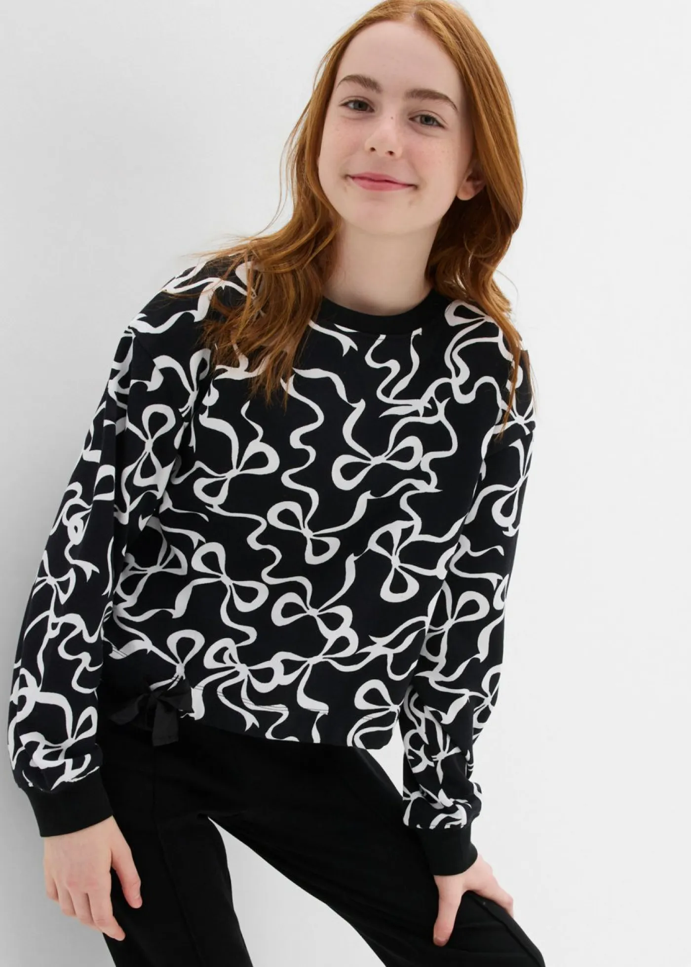 bonprix bonprix Ropa 9 A 16 Años·Sudaderas Y Jerséis>Sudadera de algodón orgánico puro Negro-blanco estampado