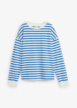 bonprix bonprix Básicos|Ropa Cómoda>Sudadera de algodón orgánico con manga larga y diseño de rayas beige-azul ártico con rayas