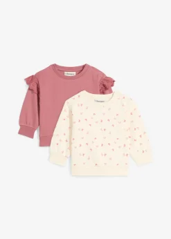 bonprix bonprix Packs|Partes De Arriba>Sudadera de algodón orgánico (2 unidades) Baya suave + beige natural estampado
