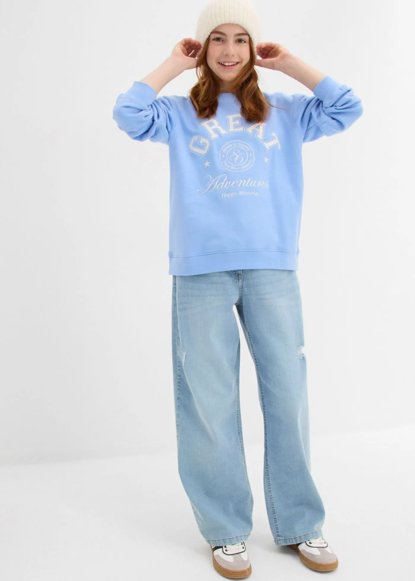 bonprix bonprix Ropa 9 A 16 Años·Sudaderas Y Jerséis>Sudadera de algodón orgánico puro Azul perla