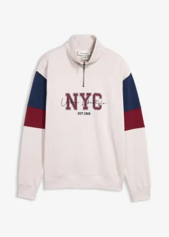 bonprix bonprix Chándals>Sudadera de algodón orgánico puro, loose fit Gris piedra estampado