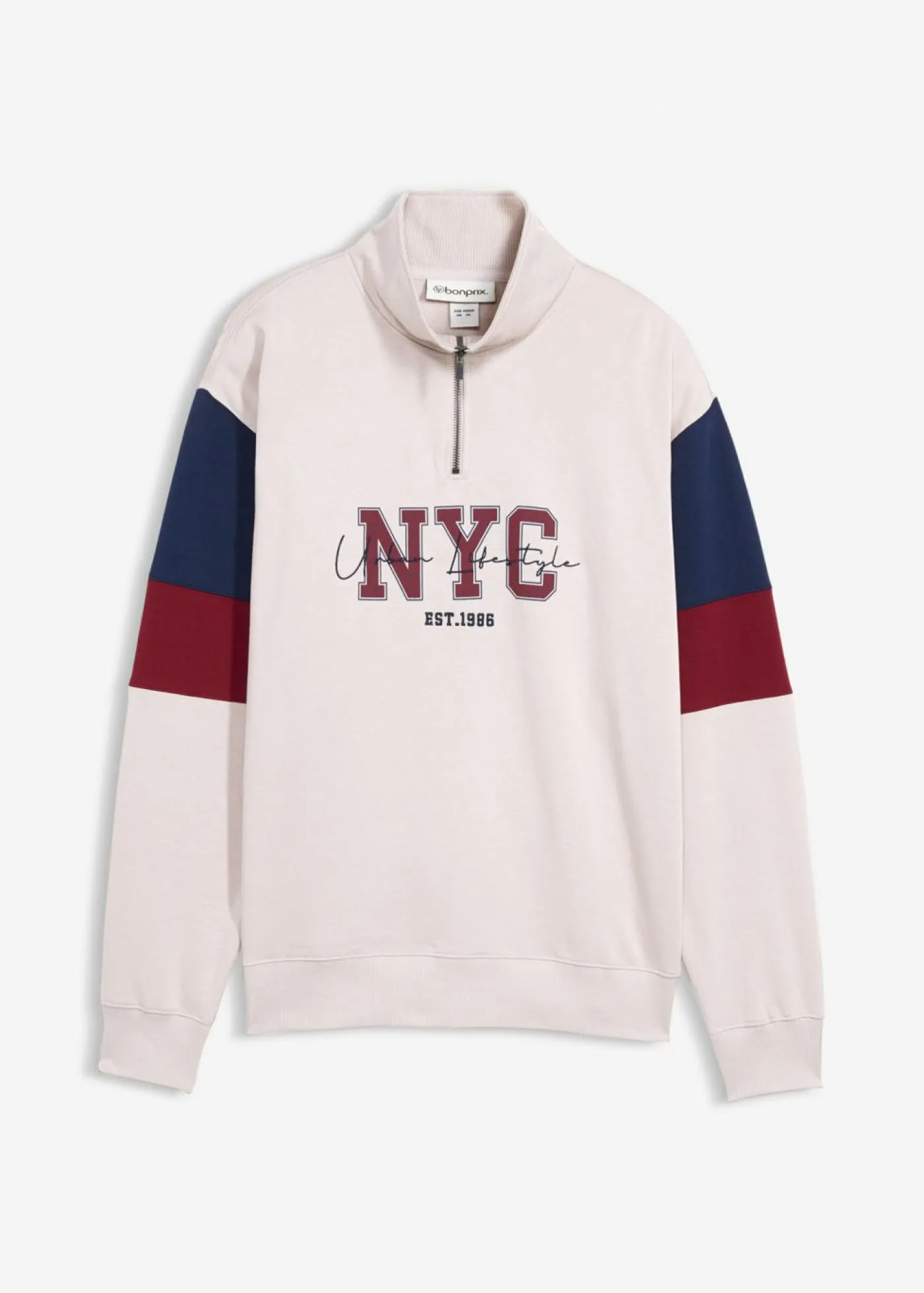 bonprix bonprix Chándals>Sudadera de algodón orgánico puro, loose fit Gris piedra estampado