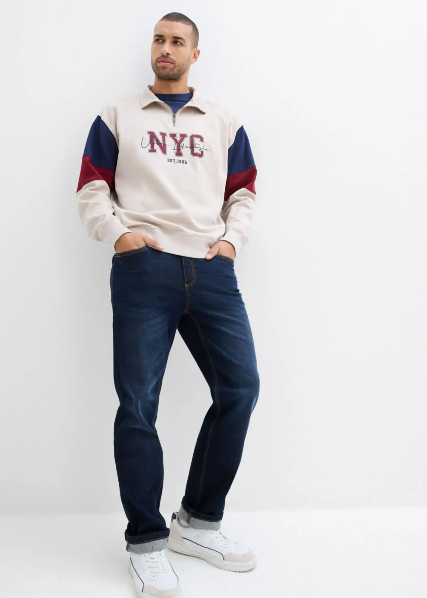 bonprix bonprix Chándals>Sudadera de algodón orgánico puro, loose fit Gris piedra estampado