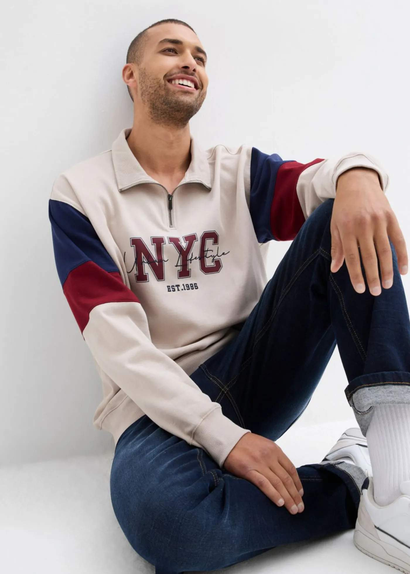 bonprix bonprix Chándals>Sudadera de algodón orgánico puro, loose fit Gris piedra estampado