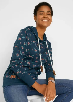 bonprix bonprix Ropa Cómoda>Sudadera de algodón puro con capucha y cordones Azul oscuro