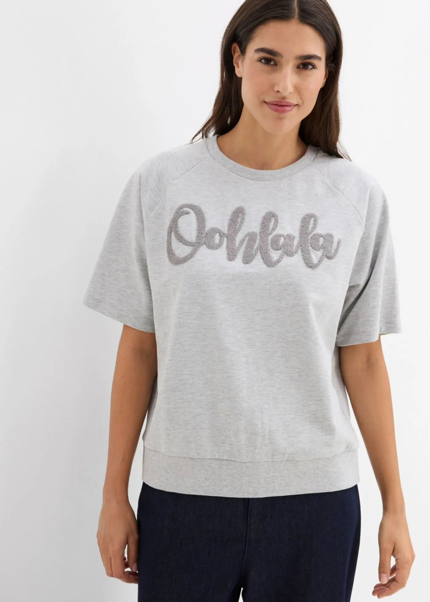 bonprix bonprix Ropa Cómoda|Novedades>Sudadera de mezcla de algodón Gris claro jaspeado-gris