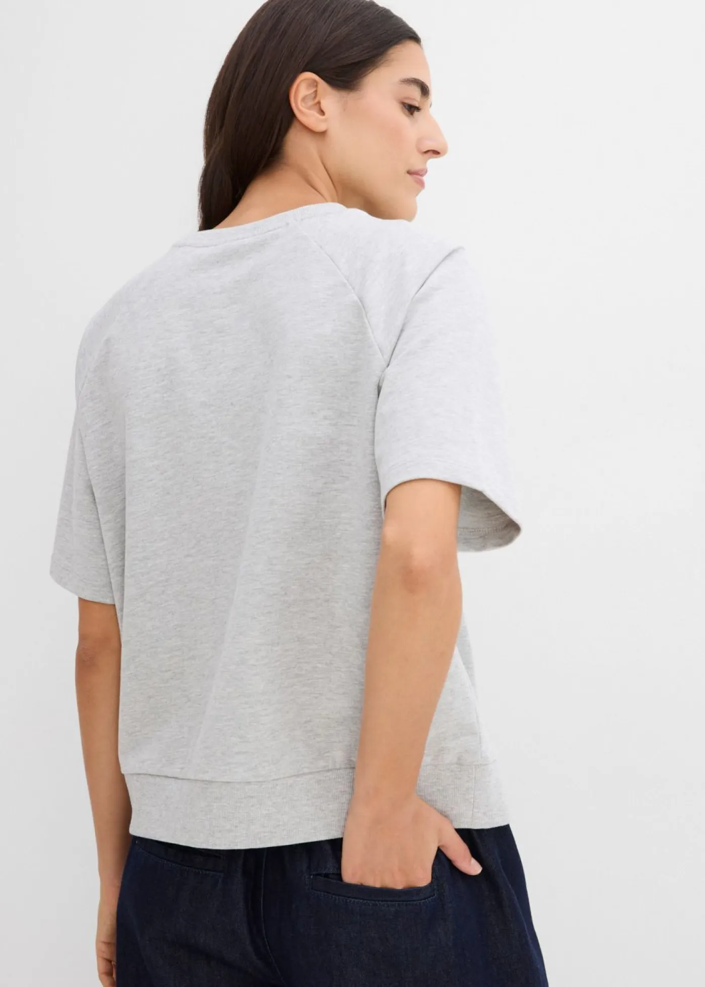 bonprix bonprix Ropa Cómoda|Novedades>Sudadera de mezcla de algodón Gris claro jaspeado-gris