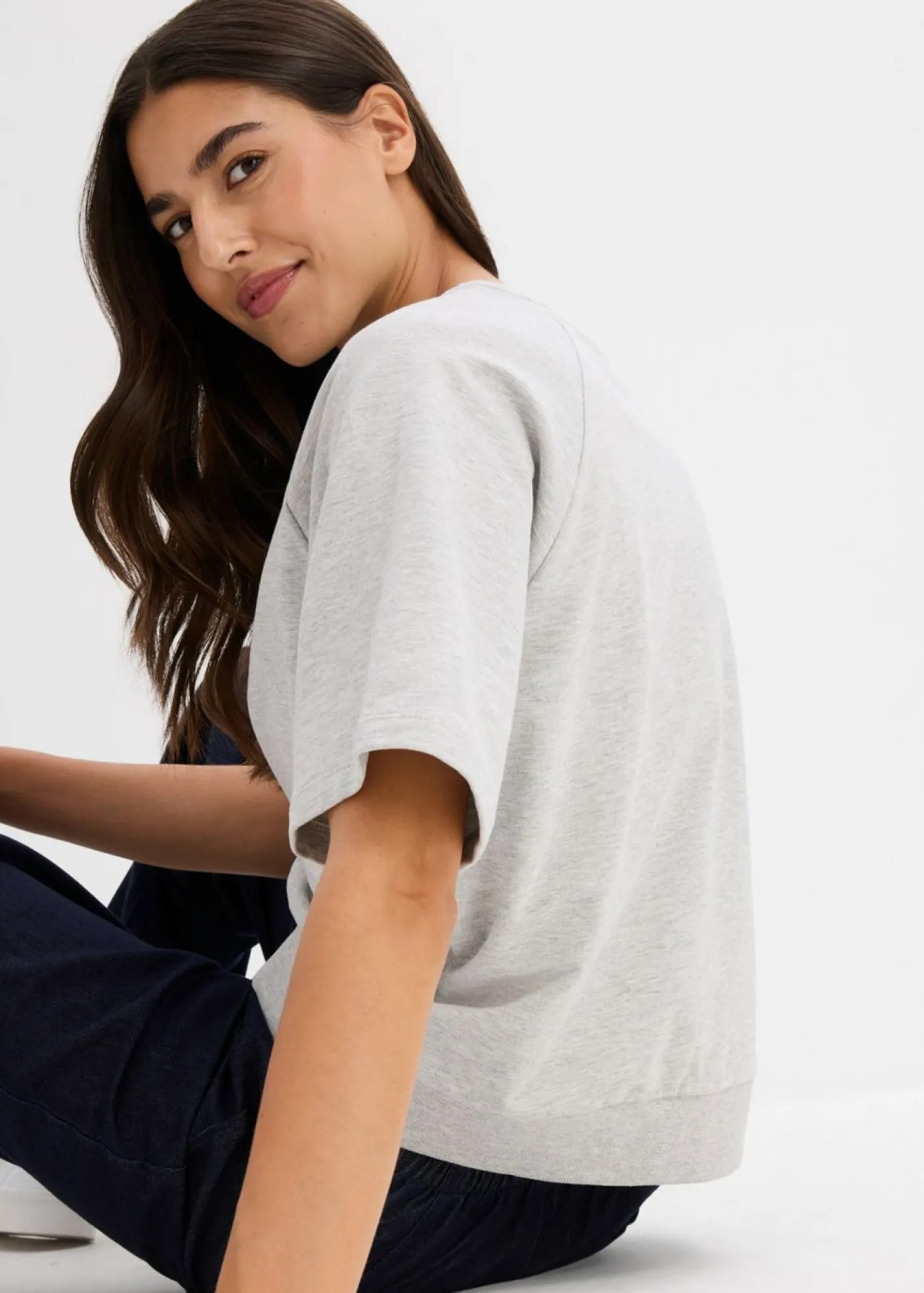 bonprix bonprix Ropa Cómoda|Novedades>Sudadera de mezcla de algodón Gris claro jaspeado-gris