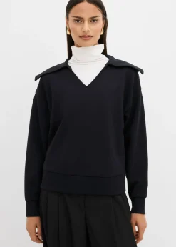 bonprix bonprix Esenciales>Sudadera de mezcla de viscosa con cuello ancho Negro