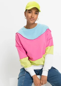 bonprix bonprix Ropa Cómoda>Sudadera en mezcla suave de algodón Fucsia/verde menta