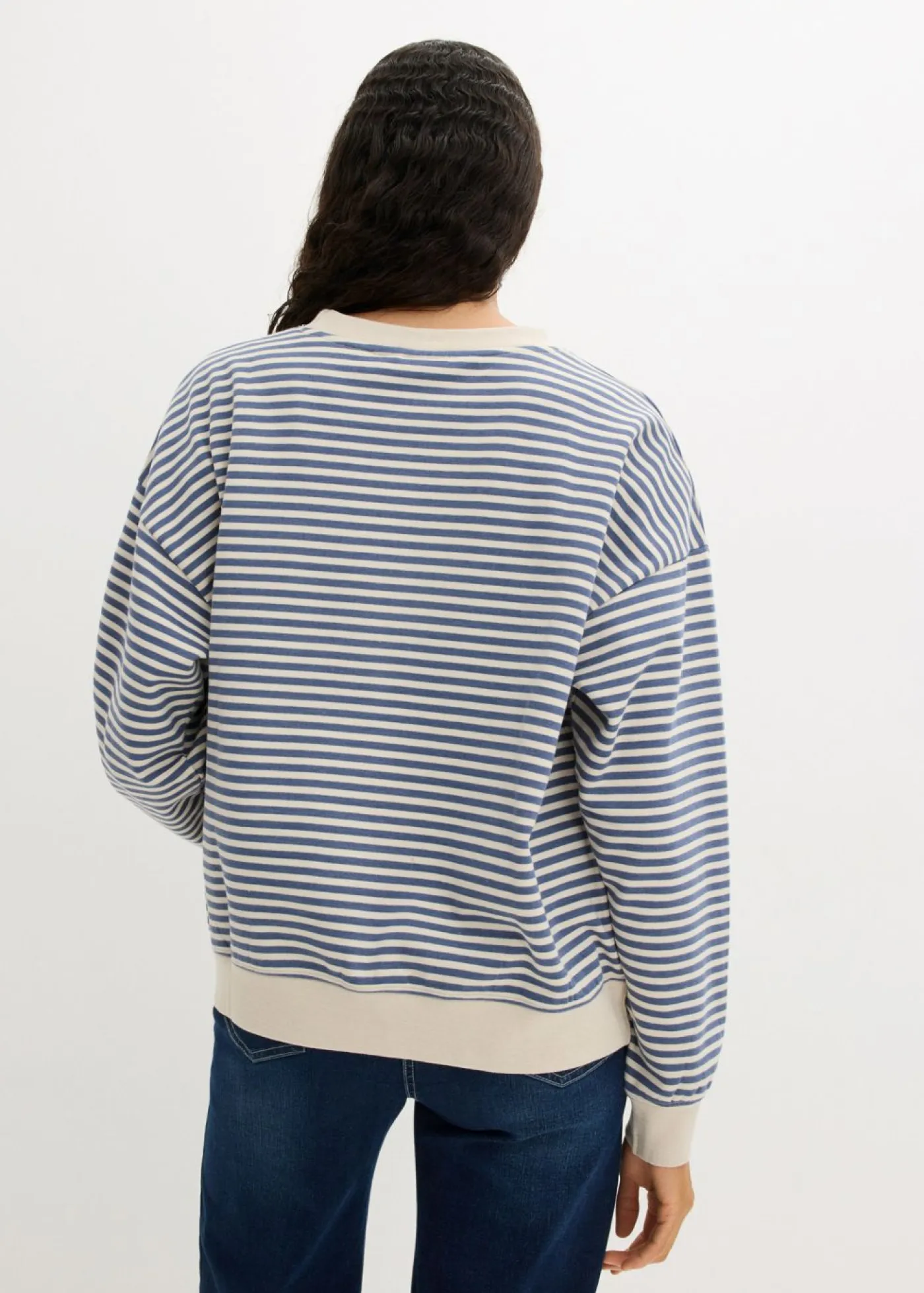 bonprix bonprix Básicos|Ropa Cómoda>Sudadera holgada Denim-blanco lana de rayas