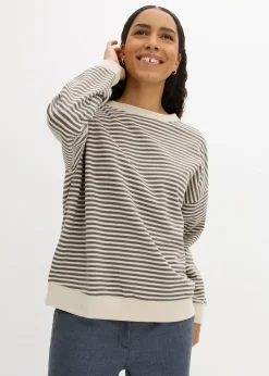 bonprix bonprix Básicos|Ropa Cómoda>Sudadera holgada gris ahumado-blanco lana con rayas