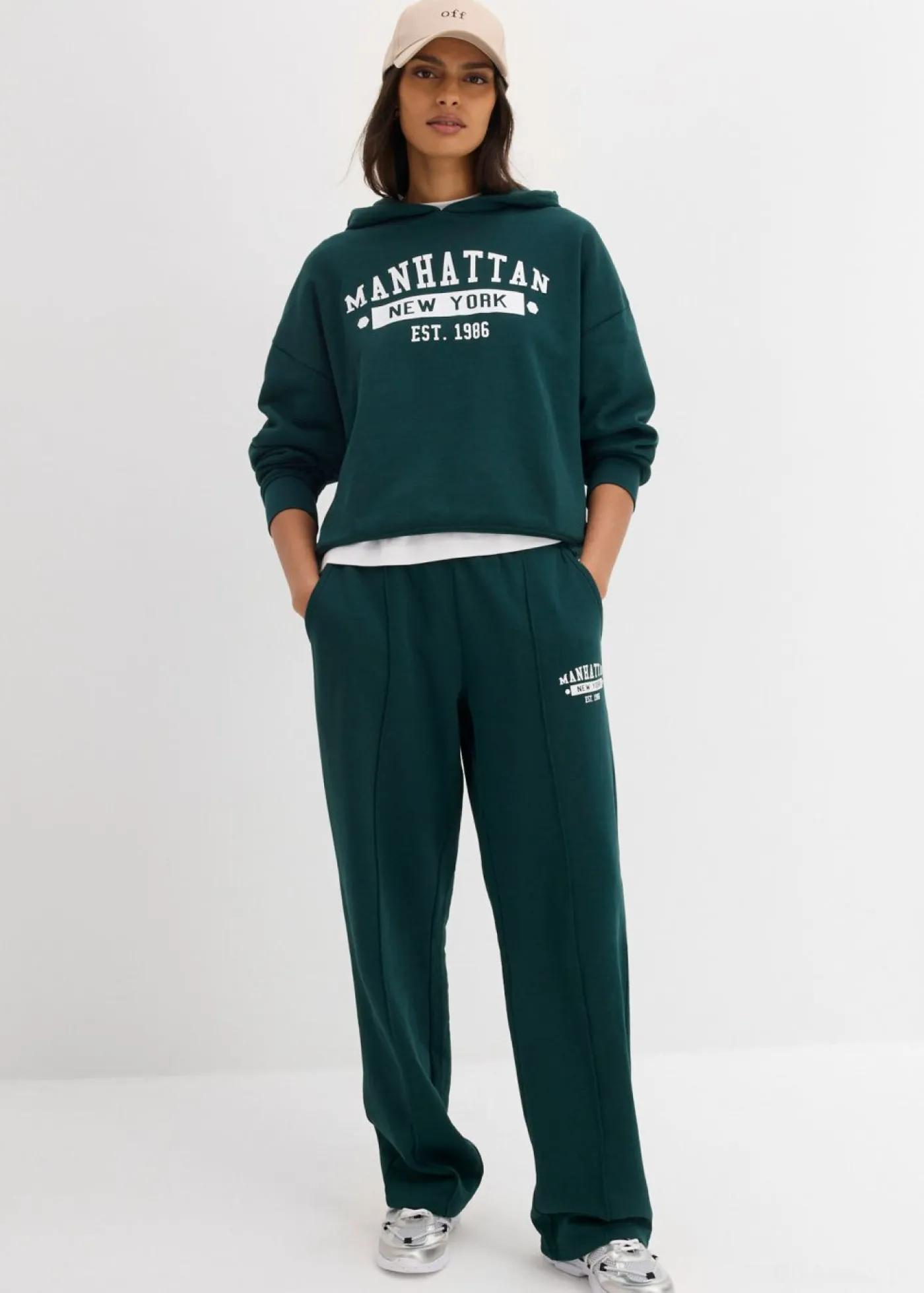 bonprix bonprix Ropa Cómoda>Sudadera holgada de algodón puro con capucha Verde intenso