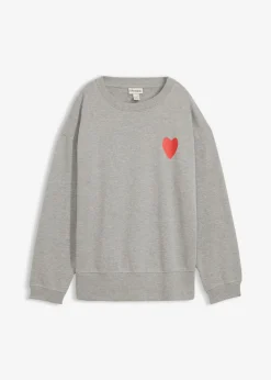 bonprix bonprix Ropa Cómoda>Sudadera holgada de algodón orgánico gris claro jaspeado-fresa