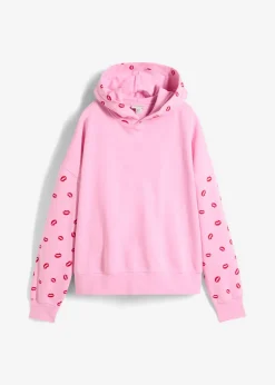 bonprix bonprix Ropa Cómoda>Sudadera holgada de algodón orgánico puro Rosa-rojo estampado