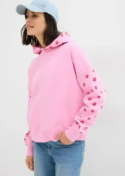 bonprix bonprix Ropa Cómoda>Sudadera holgada de algodón orgánico puro Rosa-rojo estampado