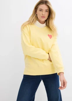 bonprix bonprix Ropa Cómoda>Sudadera holgada de algodón orgánico amarillo claro/salmón claro