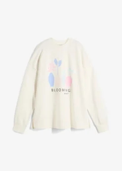 bonprix bonprix Ropa Cómoda>Sudadera holgada en mezcla de algodón Blanco lana estampado