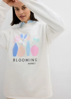 bonprix bonprix Ropa Cómoda>Sudadera holgada en mezcla de algodón Blanco lana estampado
