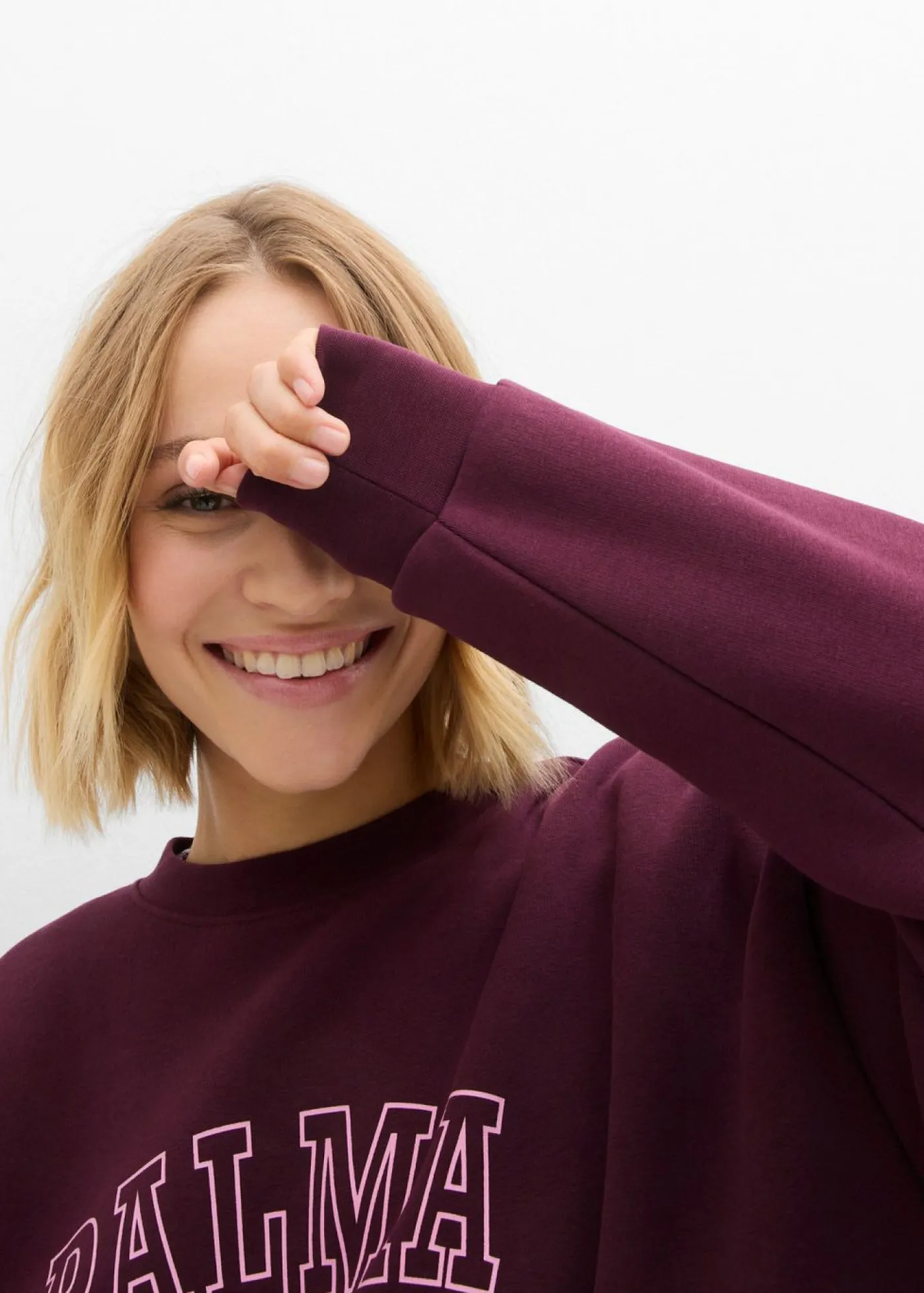 bonprix bonprix Ropa Cómoda>Sudadera holgada en mezcla de algodón rojo burdeos-rosa