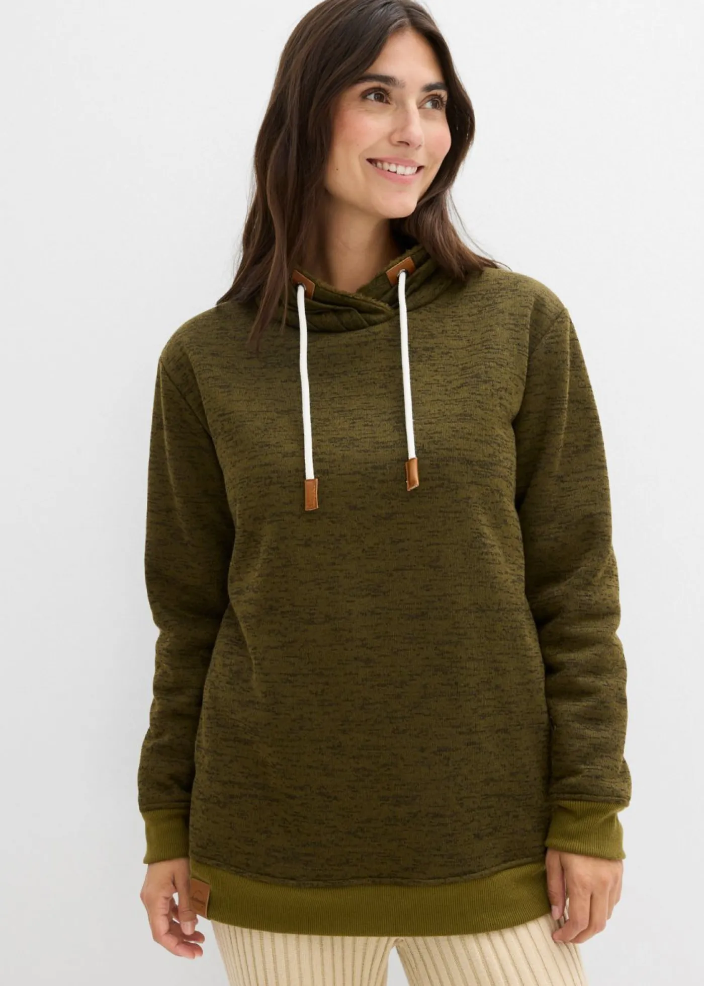 bonprix bonprix Ropa Cómoda>Sudadera larga Verde oliva jaspeado