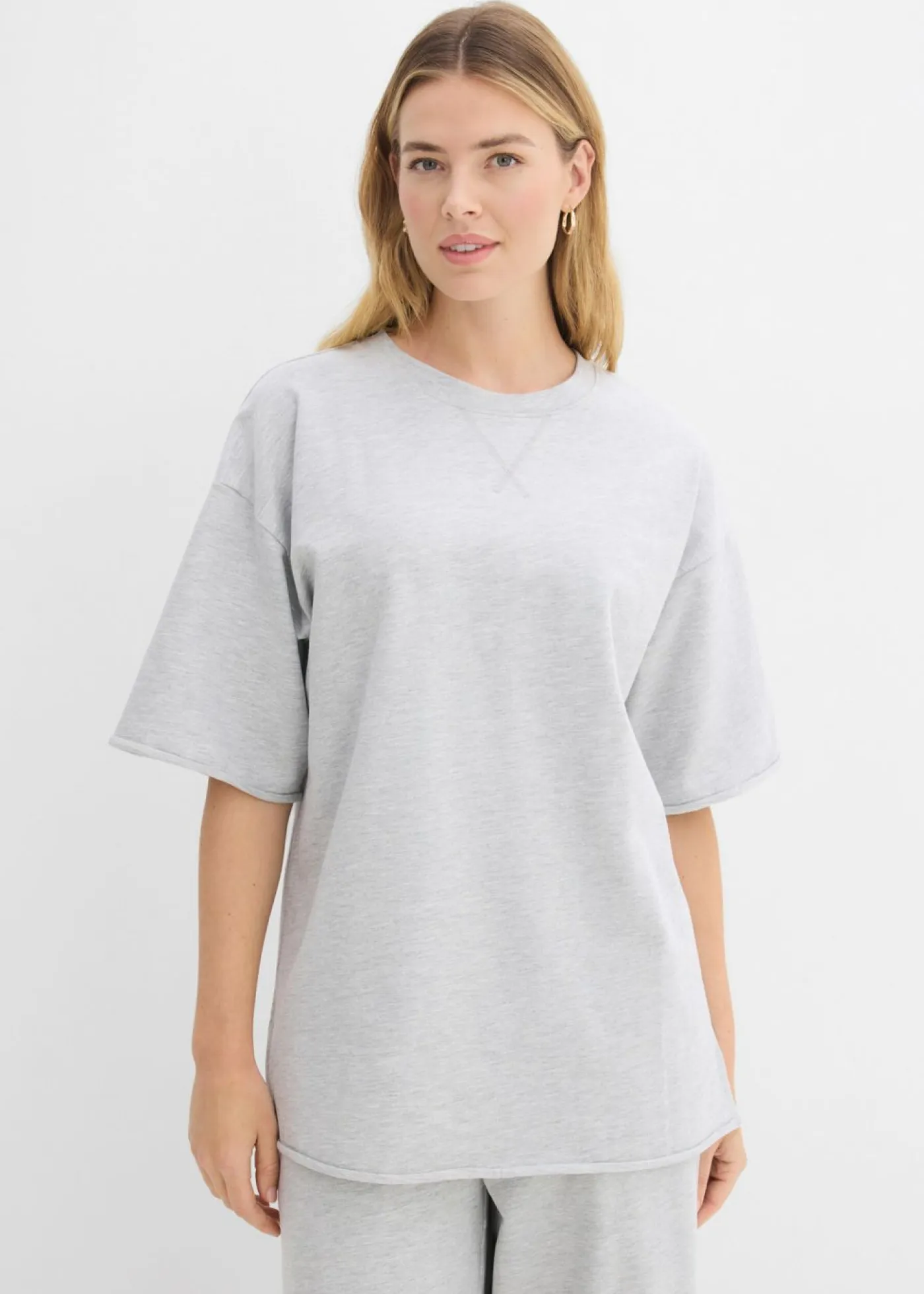 bonprix bonprix Ropa Cómoda>Sudadera larga de algodón puro Gris claro jaspeado