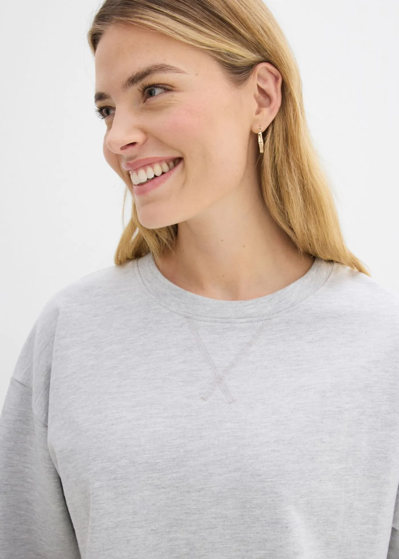 bonprix bonprix Ropa Cómoda>Sudadera larga de algodón puro Gris claro jaspeado