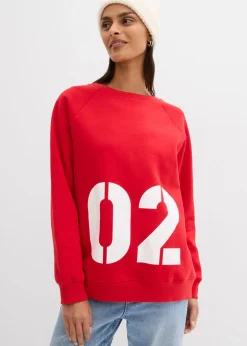 bonprix bonprix Ropa Cómoda>Sudadera oversize de algodón orgánico fresa/blanco